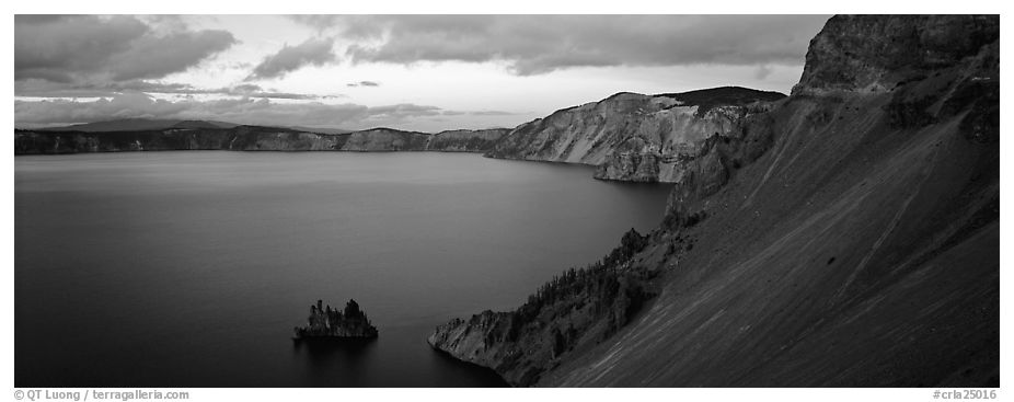 Lake and cliffs, evening. Crater Lake National Park (black and white)