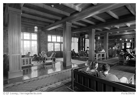 Main lobby of Crater Lake Lodge. Crater Lake National Park (black and white)