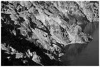 Volcanic cliffs below Hillman Peak, afternoon. Crater Lake National Park, Oregon, USA. (black and white)