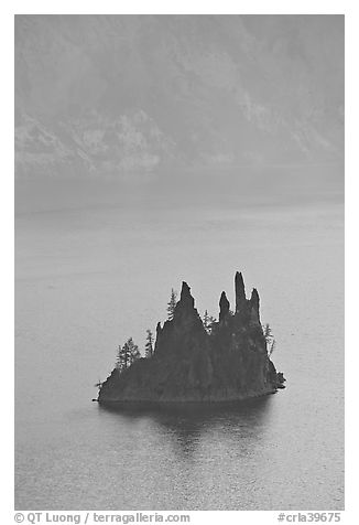 Phantom ship and cliffs. Crater Lake National Park (black and white)