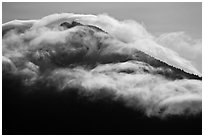 Clouds formed by high winds over Mt Scott. Crater Lake National Park, Oregon, USA. (black and white)