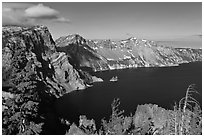 East rim view. Crater Lake National Park, Oregon, USA. (black and white)