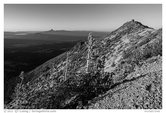 Mount Scott summit ridge, looking North. Crater Lake National Park (black and white)