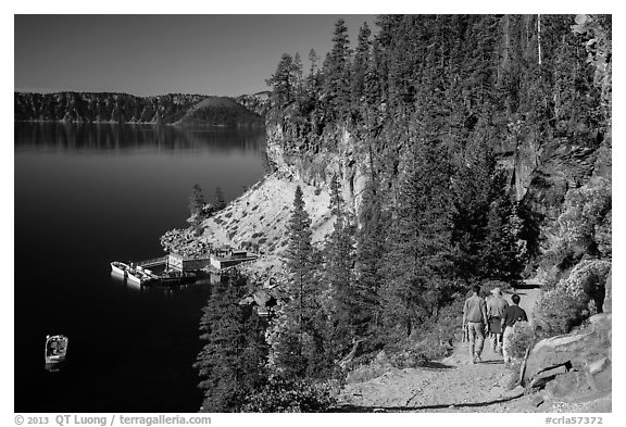 Cleetwood Cove trail and deck. Crater Lake National Park (black and white)
