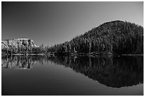 Reflections of Wizard Island and Llao Rock. Crater Lake National Park ( black and white)