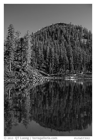 Wizard Island's cinder cone reflected in Governors Bay. Crater Lake National Park (black and white)