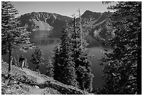 Hiker on Wizard Island. Crater Lake National Park ( black and white)