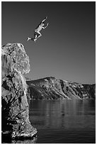 Cliff jumping, Cleetwood Cove. Crater Lake National Park ( black and white)