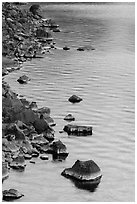 Rocks and evening reflections, Cleetwood Cove. Crater Lake National Park ( black and white)