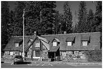 Main crater lake visitor Center. Crater Lake National Park ( black and white)