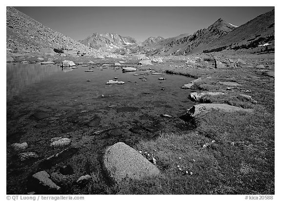 Pond at Sawmill Pass, morning. Kings Canyon  National Park (black and white)