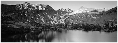 Last last over peaks and reflections. Kings Canyon  National Park (Panoramic black and white)
