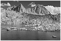 Lake, Isoceles Peak and Mt Giraud, Dusy Basin. Kings Canyon  National Park (black and white)