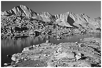 Lake and Mt Giraud range, morning, Dusy Basin. Kings Canyon National Park, California, USA. (black and white)