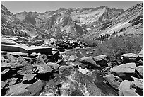 Stream plunging towards Le Conte Canyon. Kings Canyon National Park ( black and white)