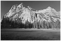 Langille Peak from Big Pete Meadow, morning, Le Conte Canyon. Kings Canyon National Park, California, USA. (black and white)