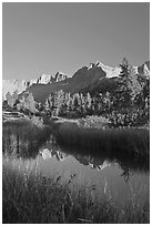 Grasses and mountains reflections, Lower Dusy basin. Kings Canyon  National Park (black and white)