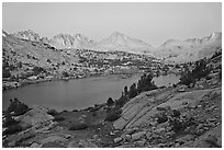 Palissade range and lake at dusk, Lower Dusy basin. Kings Canyon  National Park (black and white)