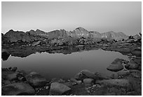 Pond in Dusy Basin and Mt Giraud, dawn. Kings Canyon National Park, California, USA. (black and white)