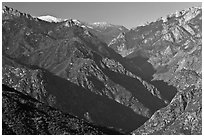 Middle Forks of the Kings River with snowy Spanish Mountain. Kings Canyon National Park, California, USA. (black and white)