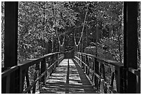 Suspension footbridge to Zumwalt Meadow. Kings Canyon National Park, California, USA. (black and white)