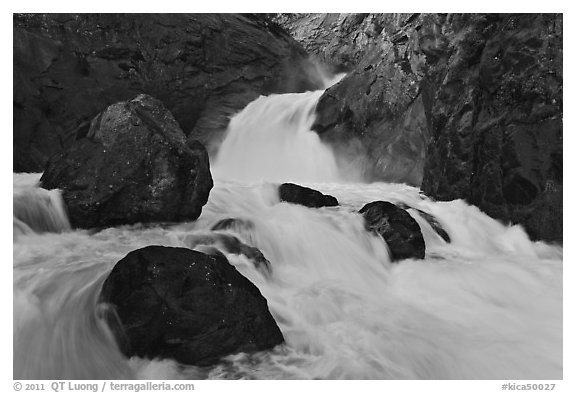 Roaring River Falls in spring. Kings Canyon National Park (black and white)