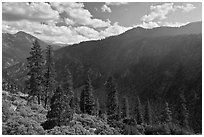 Cedar Grove valley seen from North Rim. Kings Canyon National Park, California, USA. (black and white)
