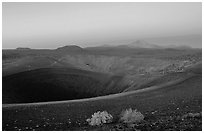 Crater at top of Cinder cone, dawn. Lassen Volcanic National Park, California, USA. (black and white)