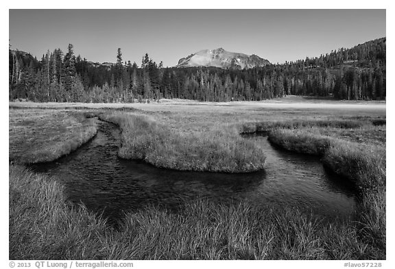 Stream meandering in Upper Meadow. Lassen Volcanic National Park (black and white)