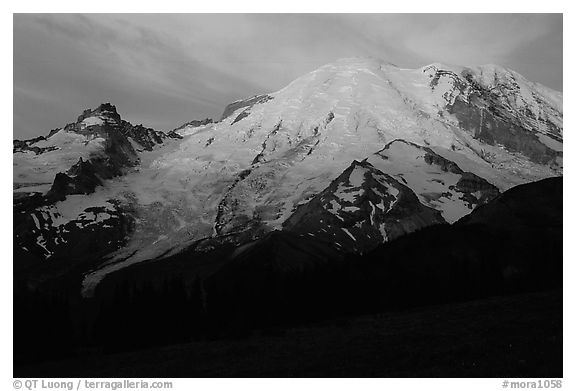 North Face of Mt Rainier, sunrise. Mount Rainier National Park (black and white)