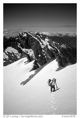 Ascending Sahale Peak,  North Cascades National Park.  (black and white)