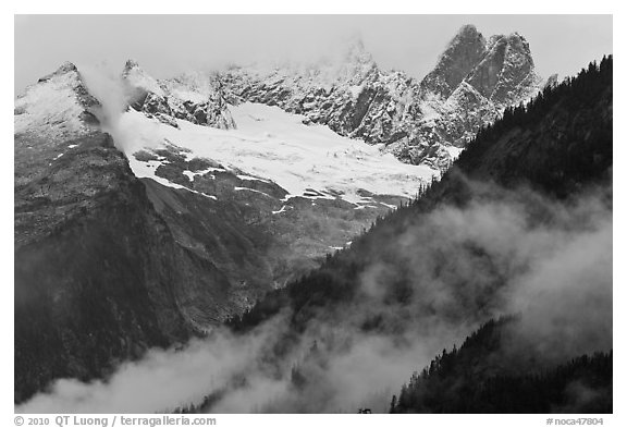 Picket Range from Mt Terror to Inspiration Peak, North Cascades National Park.  (black and white)