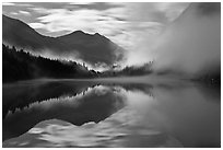 Moonlit fog, Diablo Lake, North Cascades National Park Service Complex. Washington, USA. (black and white)