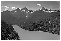 Diablo Lake with green waters, morning,  North Cascades National Park Service Complex.  ( black and white)