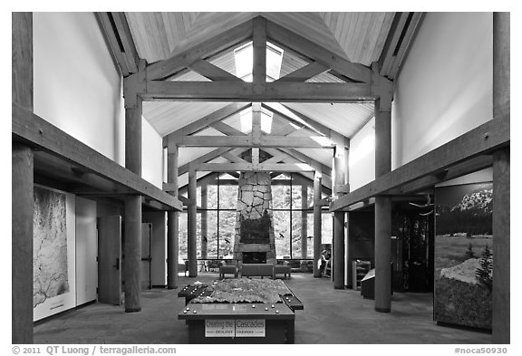Inside Visitor Center, North Cascades National Park.  (black and white)