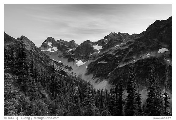 Fisher Creek cirque at sunset, North Cascades National Park.  (black and white)