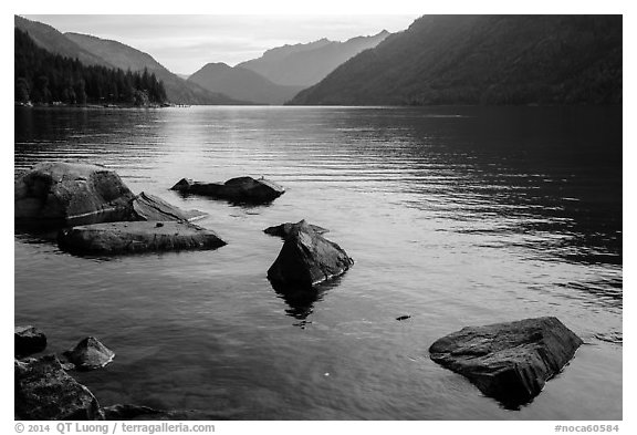 Rocks, Lake Chelan, Stehekin, North Cascades National Park Service Complex.  (black and white)