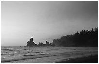 Sunset, Shi-Shi Beach. Olympic National Park, Washington, USA. (black and white)
