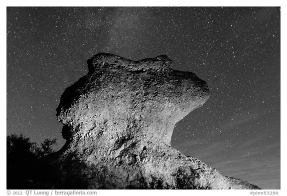 Anvil monolith at night. Pinnacles National Park (black and white)
