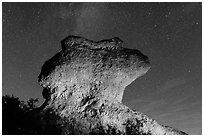Anvil monolith at night. Pinnacles National Park, California, USA. (black and white)