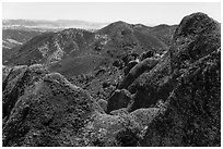 Gabilan Mountains landscape. Pinnacles National Park, California, USA. (black and white)