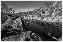 Bear Gulch Reservoir. Pinnacles National Park, California, USA. (black and white)