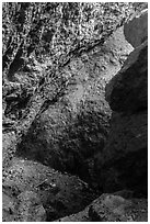 Rocks, Balconies Cave. Pinnacles National Park, California, USA. (black and white)