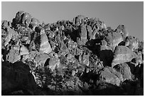 High Peaks pinnacles, late afternoon. Pinnacles National Park, California, USA. (black and white)
