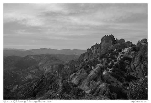 High Peaks at sunset. Pinnacles National Park (black and white)