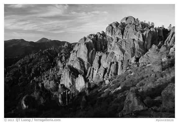 High Peaks at sunrise. Pinnacles National Park (black and white)