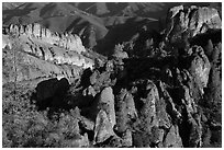 Balconies and Square Block rock, early morning. Pinnacles National Park, California, USA. (black and white)