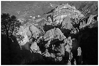 West side seen from High Peaks. Pinnacles National Park, California, USA. (black and white)