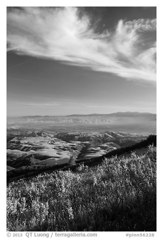 Salinas Valley from South Chalone Peak, late afternoon. Pinnacles National Park (black and white)