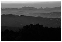 High Peaks and Gabilan Mountains ridges at sunset. Pinnacles National Park, California, USA. (black and white)